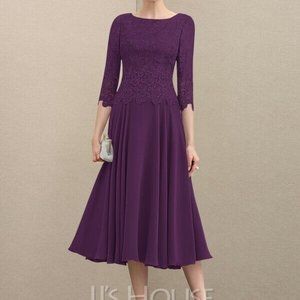 JJs House Mother Of The Bride Dress A-Line Scoop Neck Chiffon Lace. Size 0
